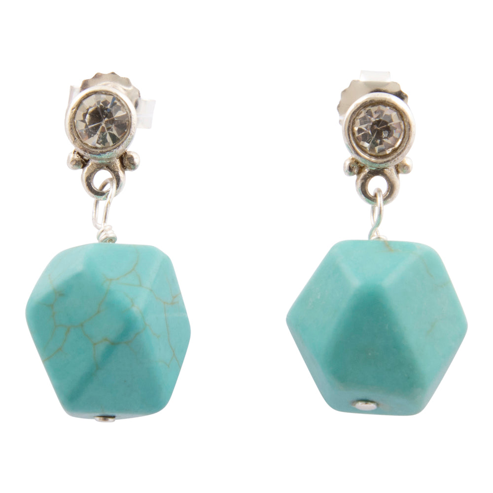 Sparkling Cubic Zirconia and Turquoise Nugget Sterling Silver Earrings