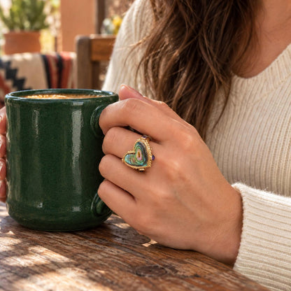 Purple Amethyst and Abalone Golden Heart Ring