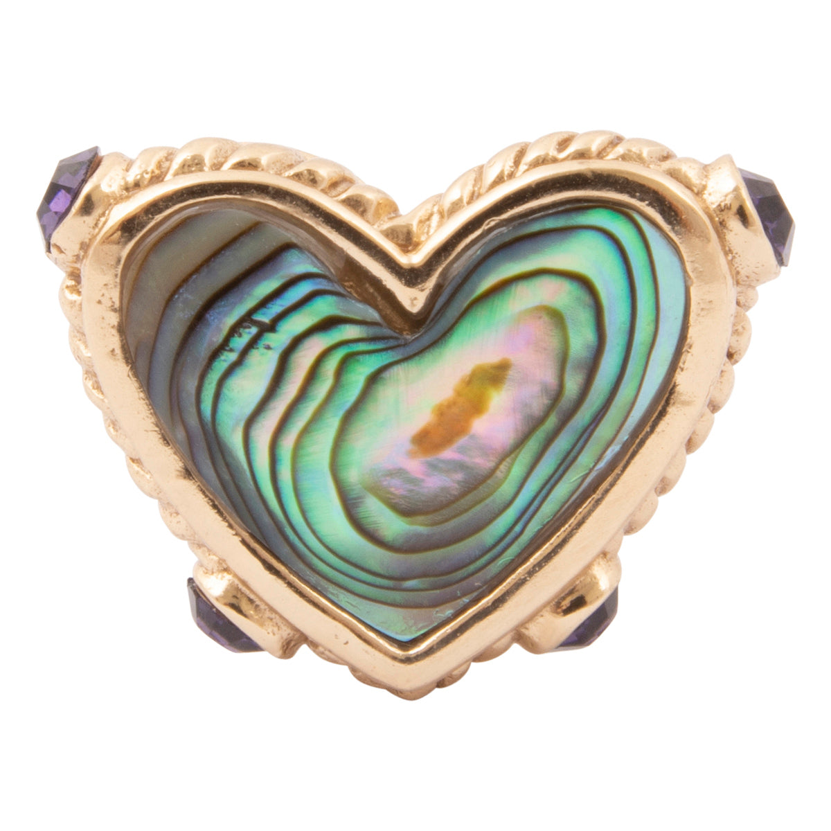 Purple Amethyst and Abalone Golden Heart Ring