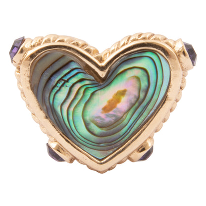 Purple Amethyst and Abalone Golden Heart Ring