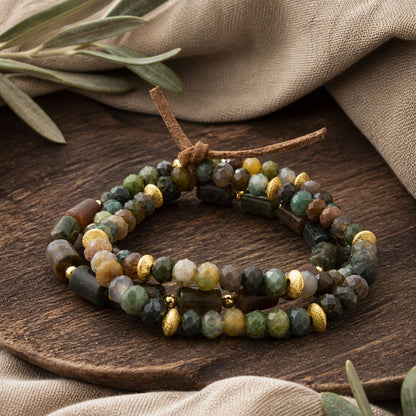 Barse Verdant Glow green agate bracelet set arranged on a styled neutral background.