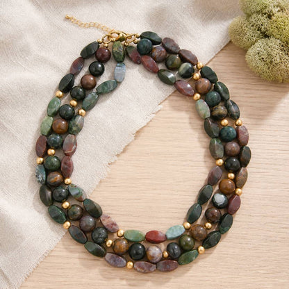 Verdant Glow Green Agate Golden Statement Necklace