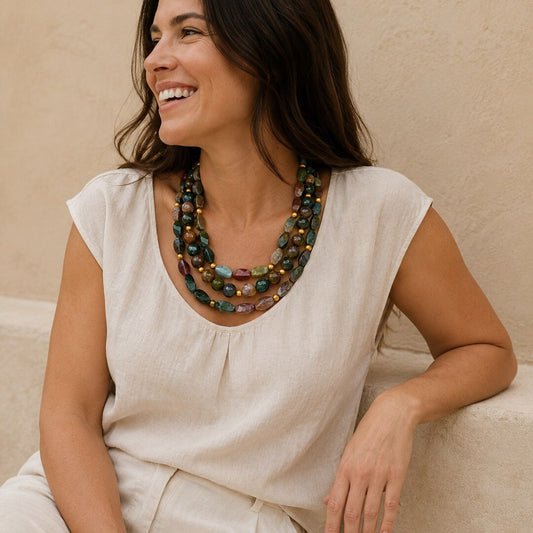 Verdant Glow Green Agate Golden Statement Necklace