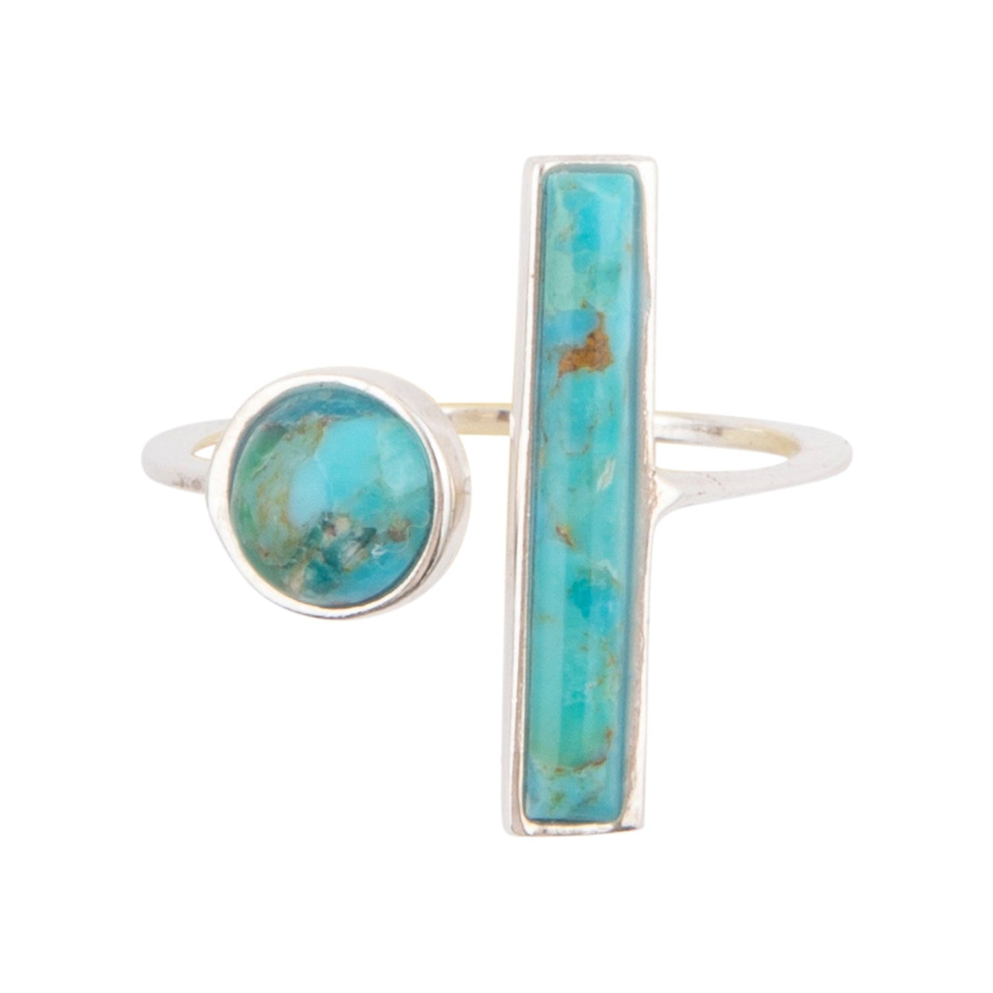 Two turquoise stone rings on a white background