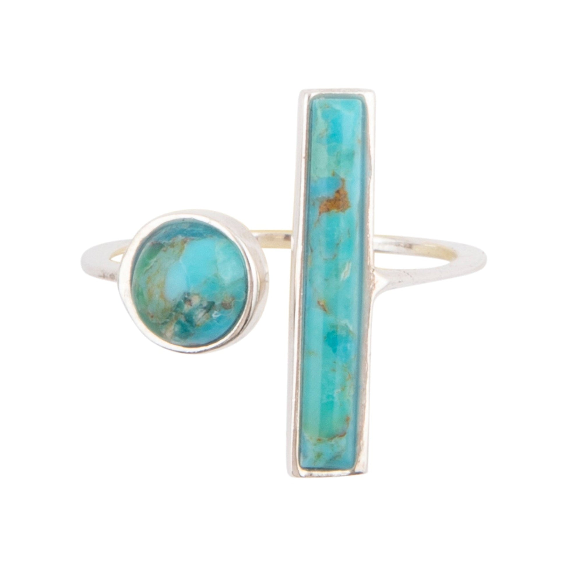Two turquoise stone rings on a white background