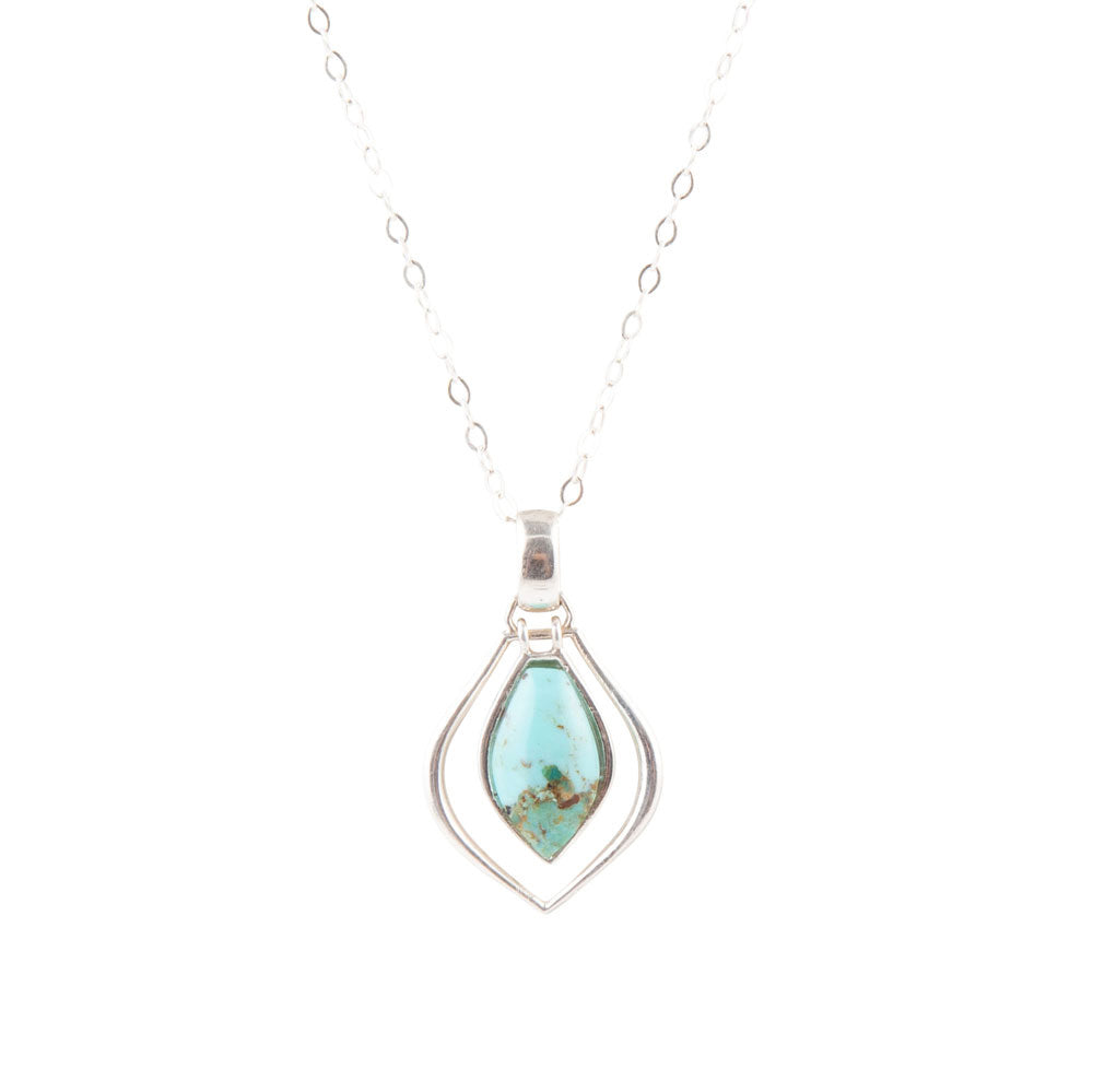 Turquoise pendant necklace on a white background