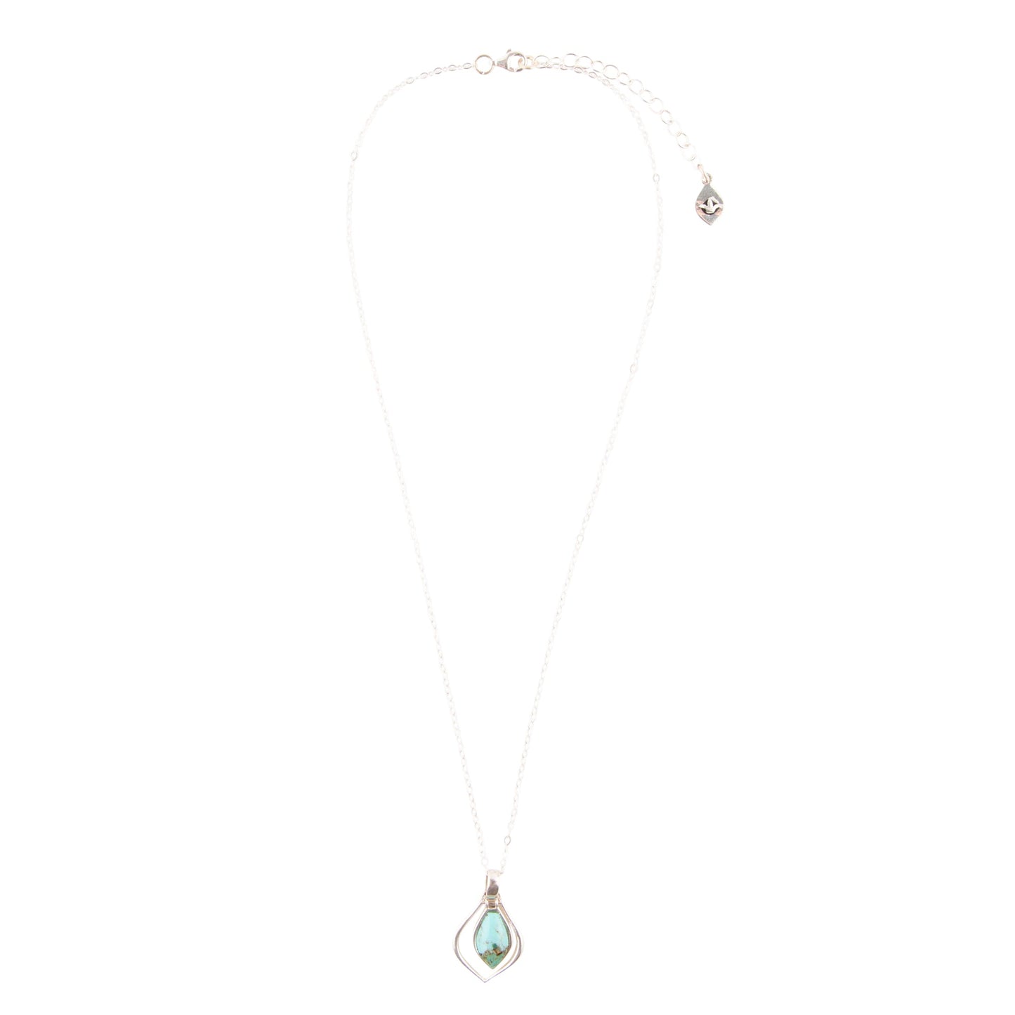 Delicate necklace with a teardrop-shaped pendant on a white background