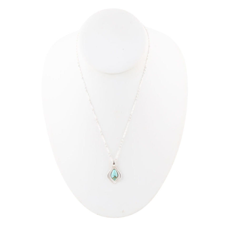 Dainty Blue Turquoise and Silver Pendant Necklace