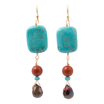 Adobe Blue Turquoise and Red Jasper Golden Linear Earring