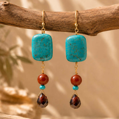 Adobe Blue Turquoise and Red Jasper Golden Linear Earring