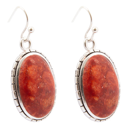 Red Mesa Coral Silver Drop Earrings: side view