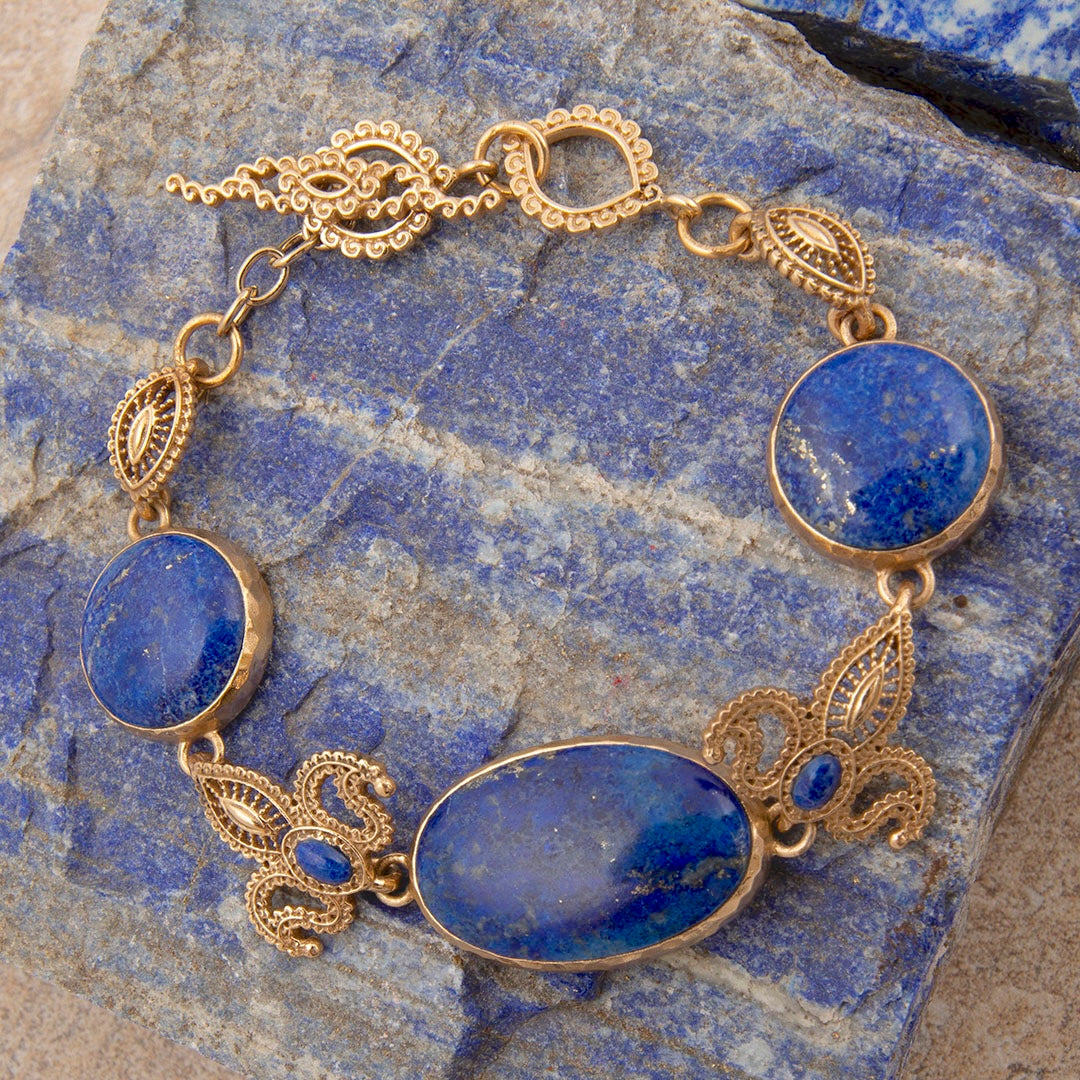 Mehndi Blue Lapis Golden Link Bracelet