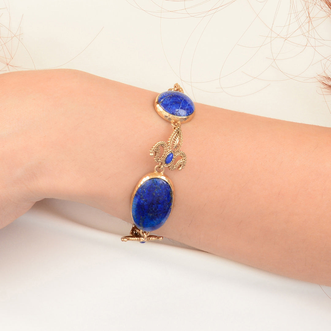 Mehndi Blue Lapis Golden Link Bracelet