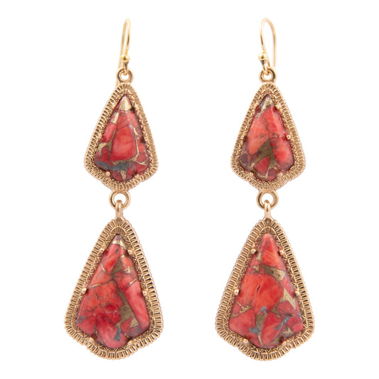 Red Magnesite Arrowhead Golden Drop Earrings