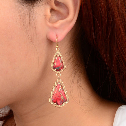 Red Magnesite Arrowhead Golden Drop Earrings