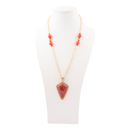 Red Magnesite Arrowhead Golden Pendant Necklace