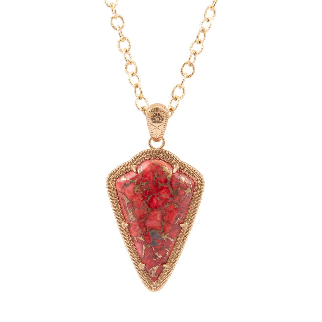 Red Magnesite Arrowhead Golden Pendant Necklace