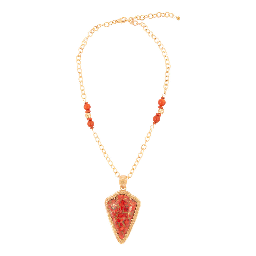 Red Magnesite Arrowhead Golden Pendant Necklace