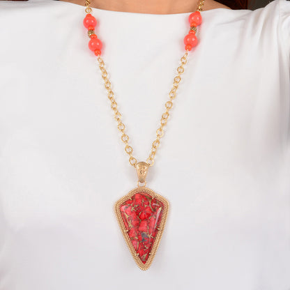 Red Magnesite Arrowhead Golden Pendant Necklace