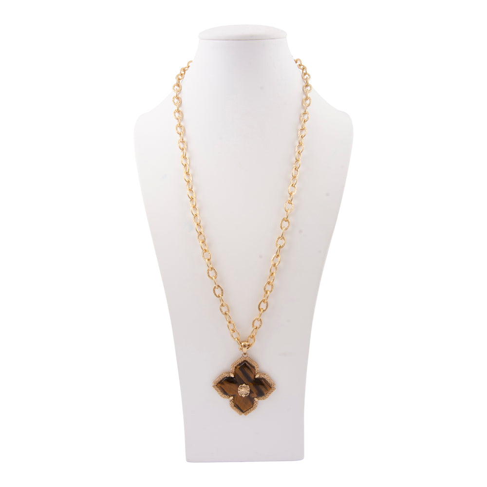 Brown Tiger's Eye Cross Golden Pendant Necklace