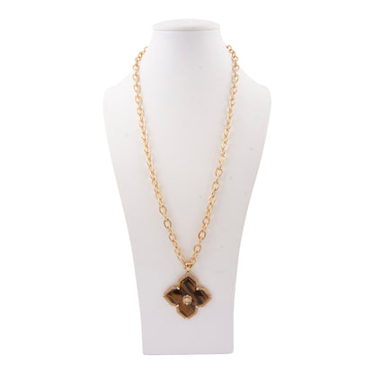 Brown Tiger's Eye Cross Golden Pendant Necklace