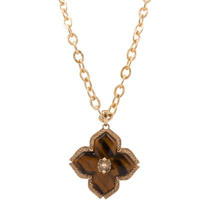 Brown Tiger's Eye Cross Golden Pendant Necklace