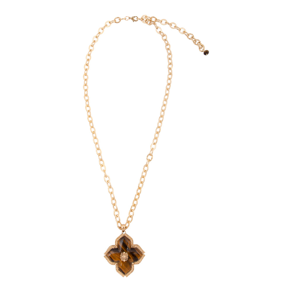 Brown Tiger's Eye Cross Golden Pendant Necklace