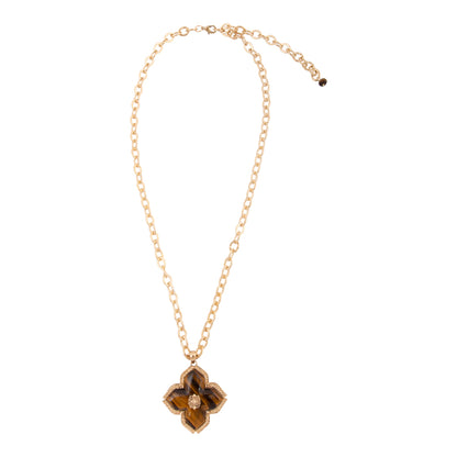 Brown Tiger's Eye Cross Golden Pendant Necklace