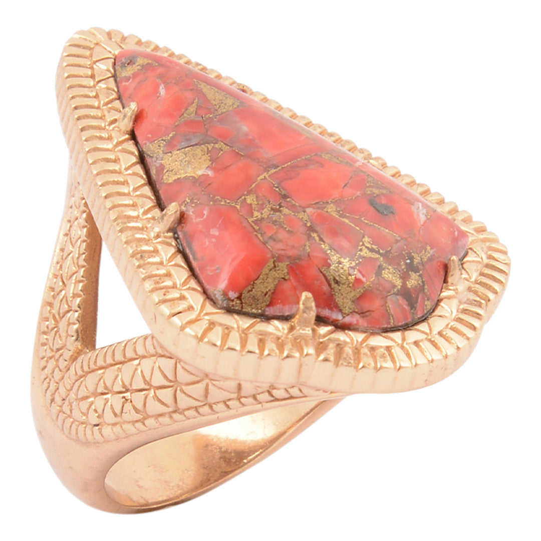 Red Magnesite Arrowhead Golden Statement Ring