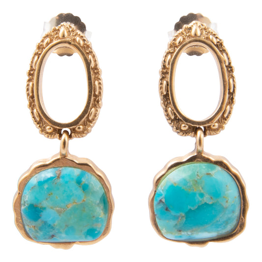 Mesa Blue Turquoise Golden Loop Post Earrings