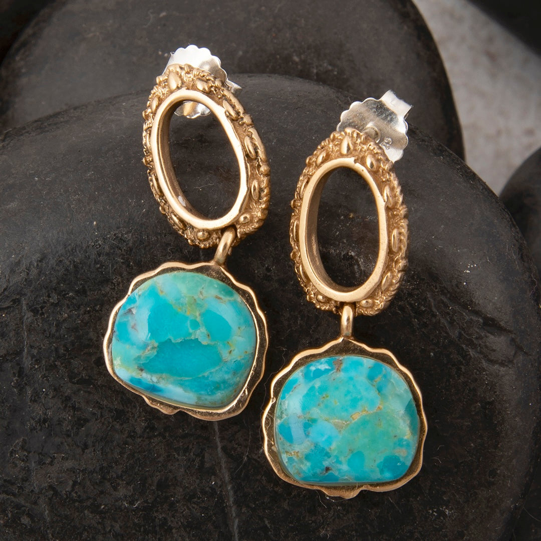 Mesa Blue Turquoise Golden Loop Post Earrings
