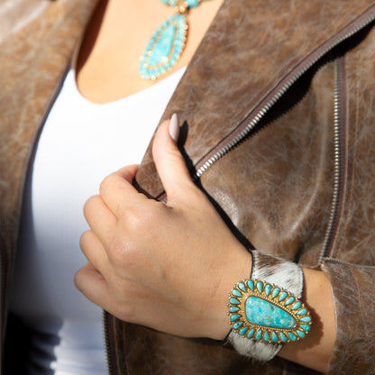 cowhide southern turquoise cuff bracelet