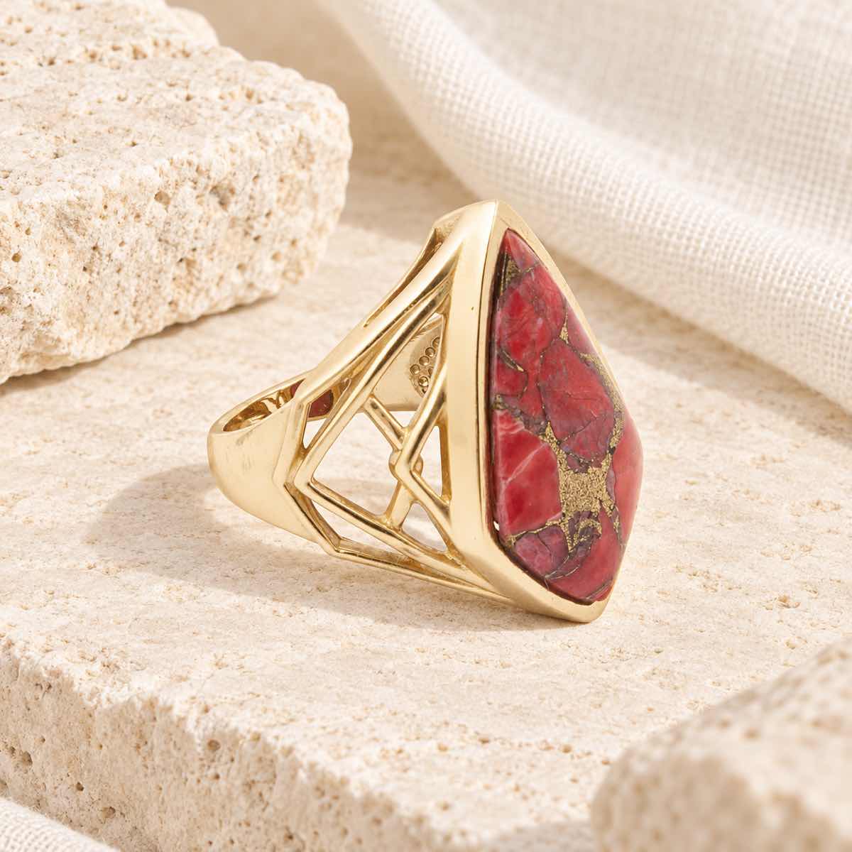 Arrowhead Red Magnesite Golden Ring