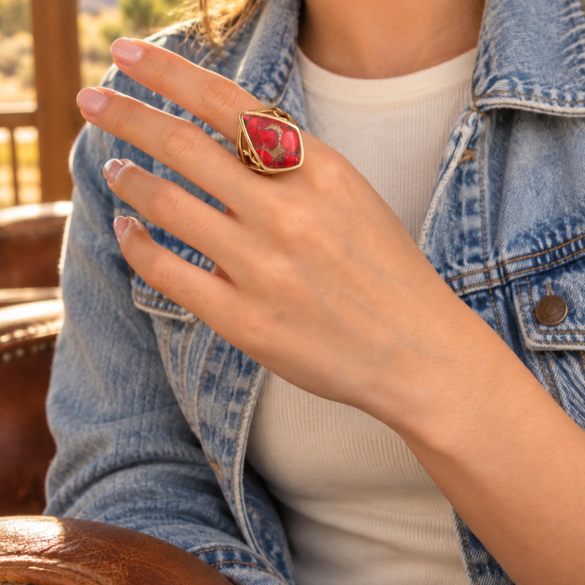 Arrowhead Red Magnesite Golden Ring