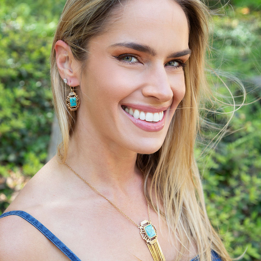 Mojave Blue Turquoise Golden Cross Drop Earrings
