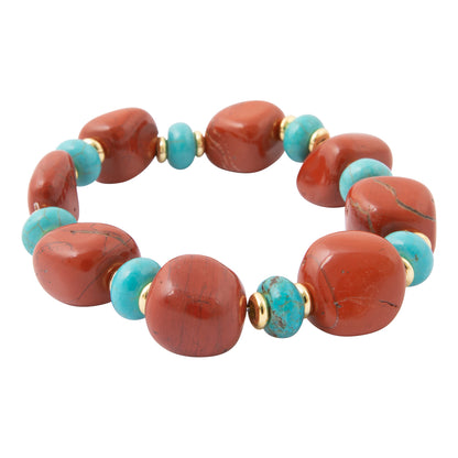 Crimson Sky Blue Turquoise Orange Carnelian Golden Chunky Bracelet: side view