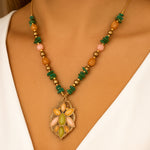Stargazer Green and Pink Golden Pendant Necklace