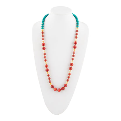 Blue Magnesite and Red Coral Golden Statement Necklace