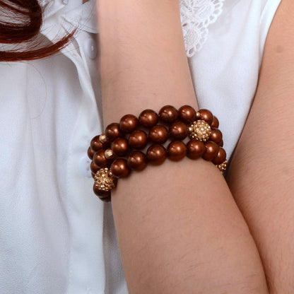 Mocha Brown Pearl Golden Sparkle Bracelet Set