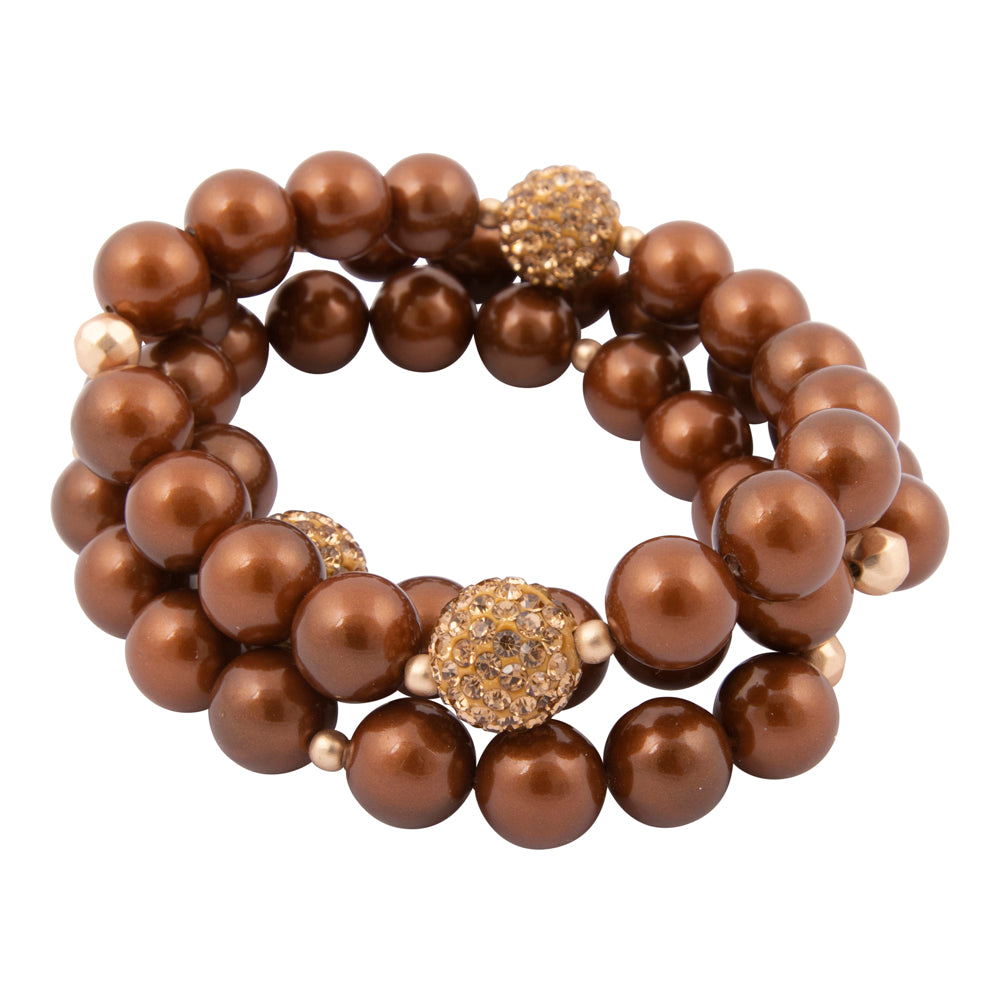 Mocha Brown Pearl Golden Sparkle Bracelet Set
