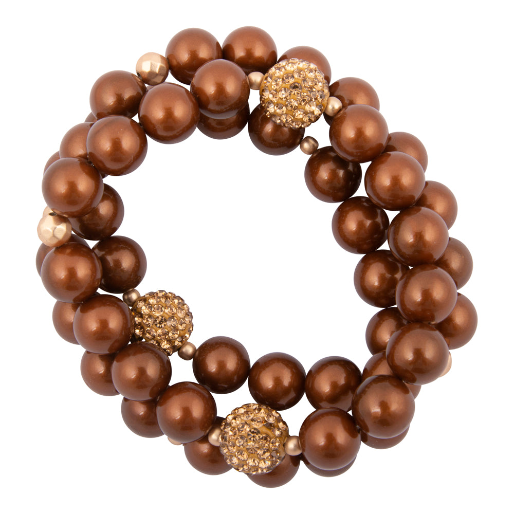 Mocha Brown Pearl Golden Sparkle Bracelet Set