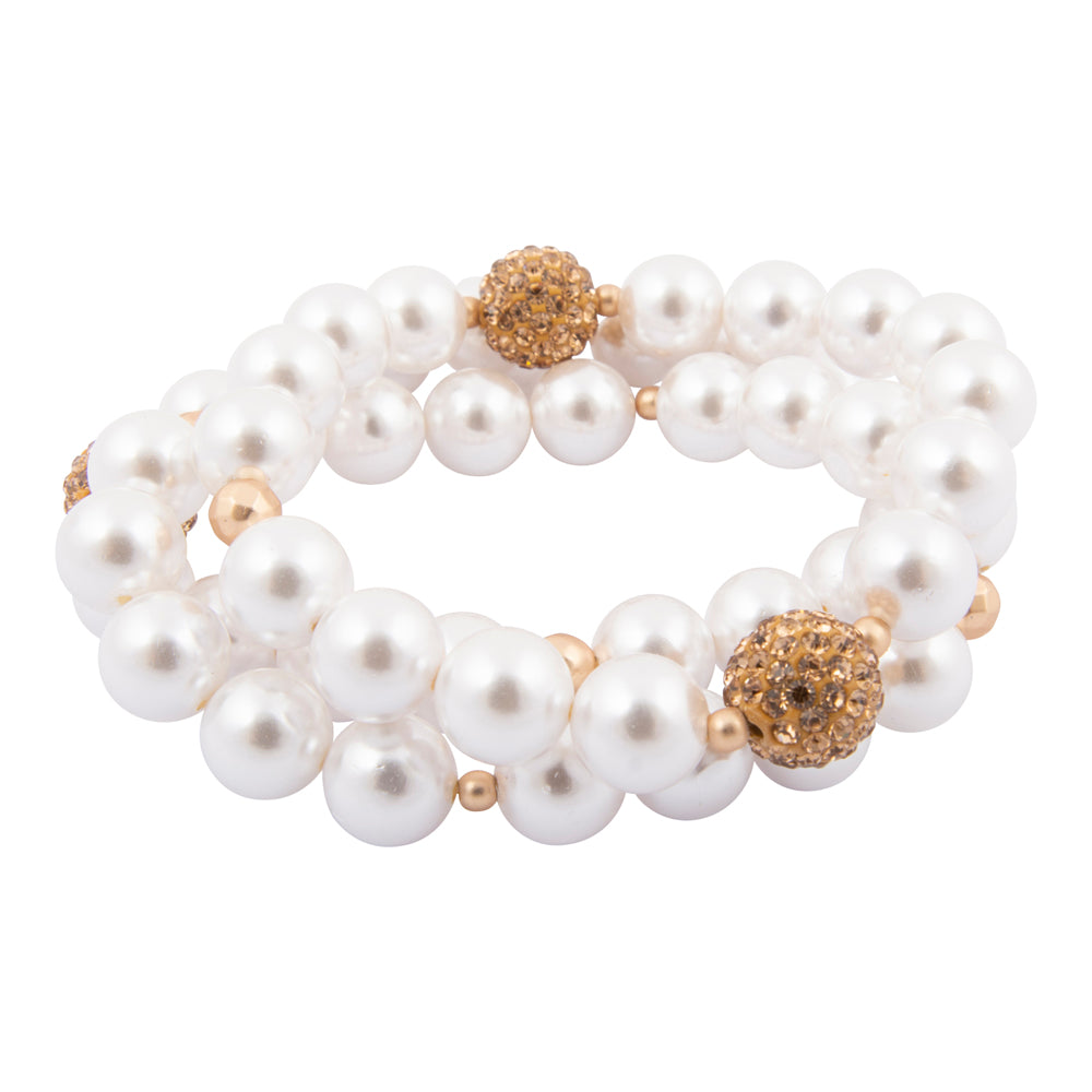 Chunky White Pearl Triple Golden Bracelet Set