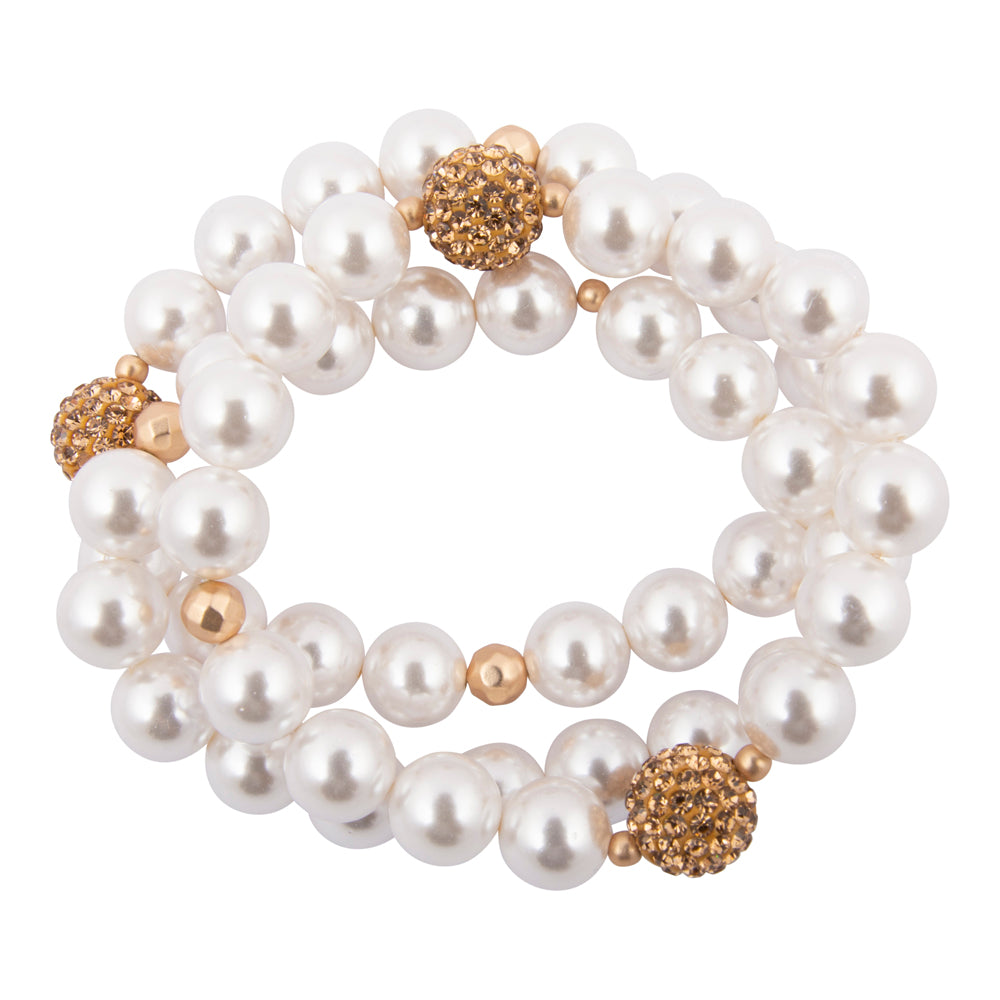 Chunky White Pearl Triple Golden Bracelet Set