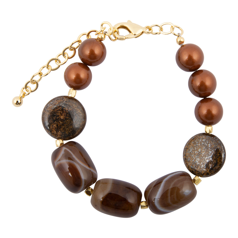 Mocha Brown Agate and Bronzite Golden Bracelet – Barse Jewelry