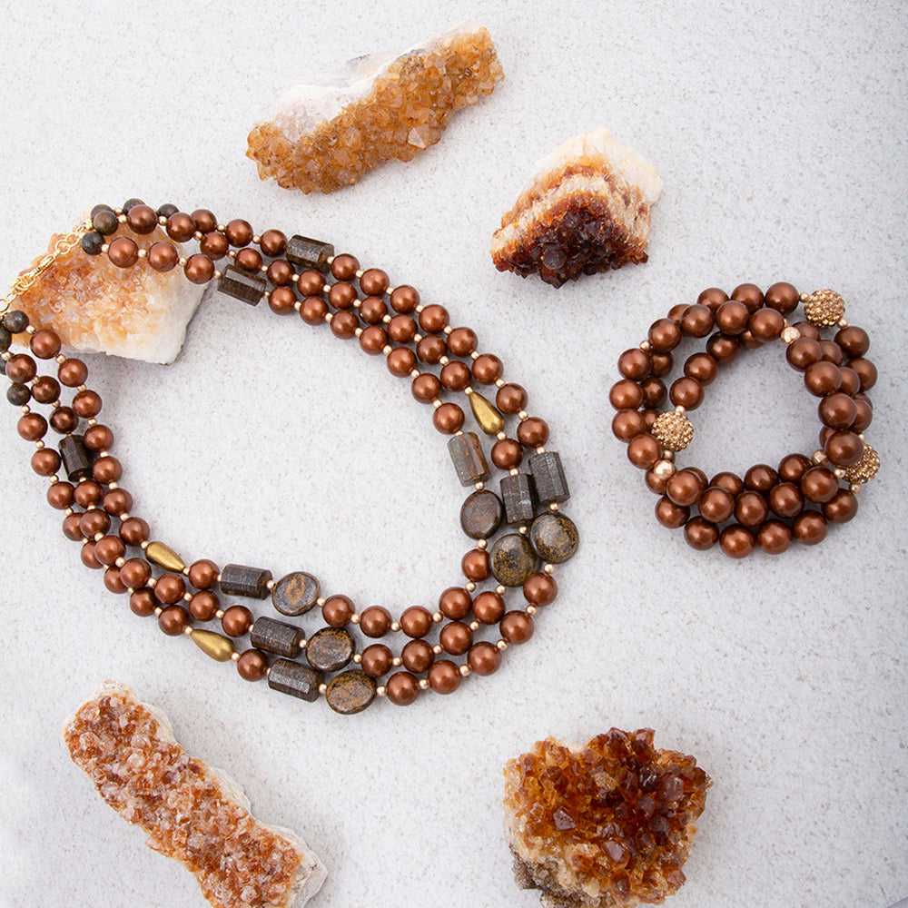 Mocha Brown Pearl Golden Statement Necklace