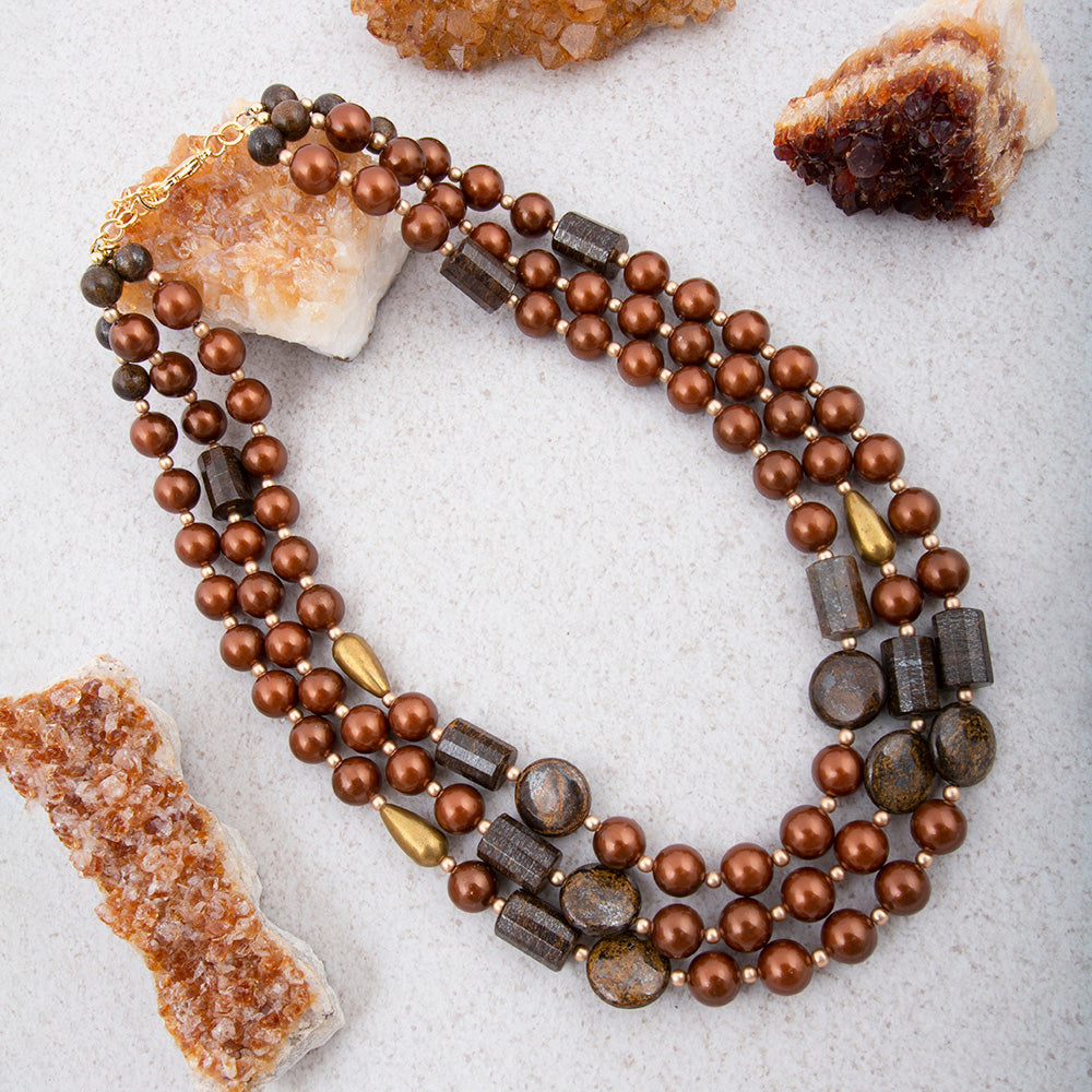 Mocha Brown Pearl Golden Statement Necklace