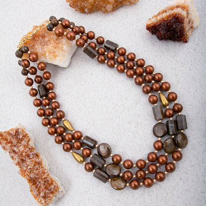 Mocha Brown Pearl Golden Statement Necklace