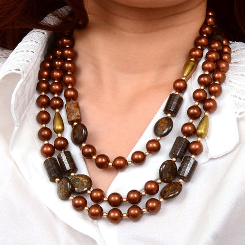 Mocha Brown Pearl Golden Statement Necklace