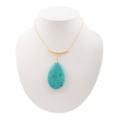 Blue Magnesite Pendant Golden Statement Necklace