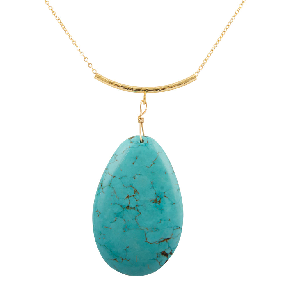 Blue Magnesite Pendant Golden Statement Necklace
